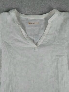 Marine Layer Jamie Top Small White Cotton Gauze V-Neck 3/4 Sleeve Blouse Top